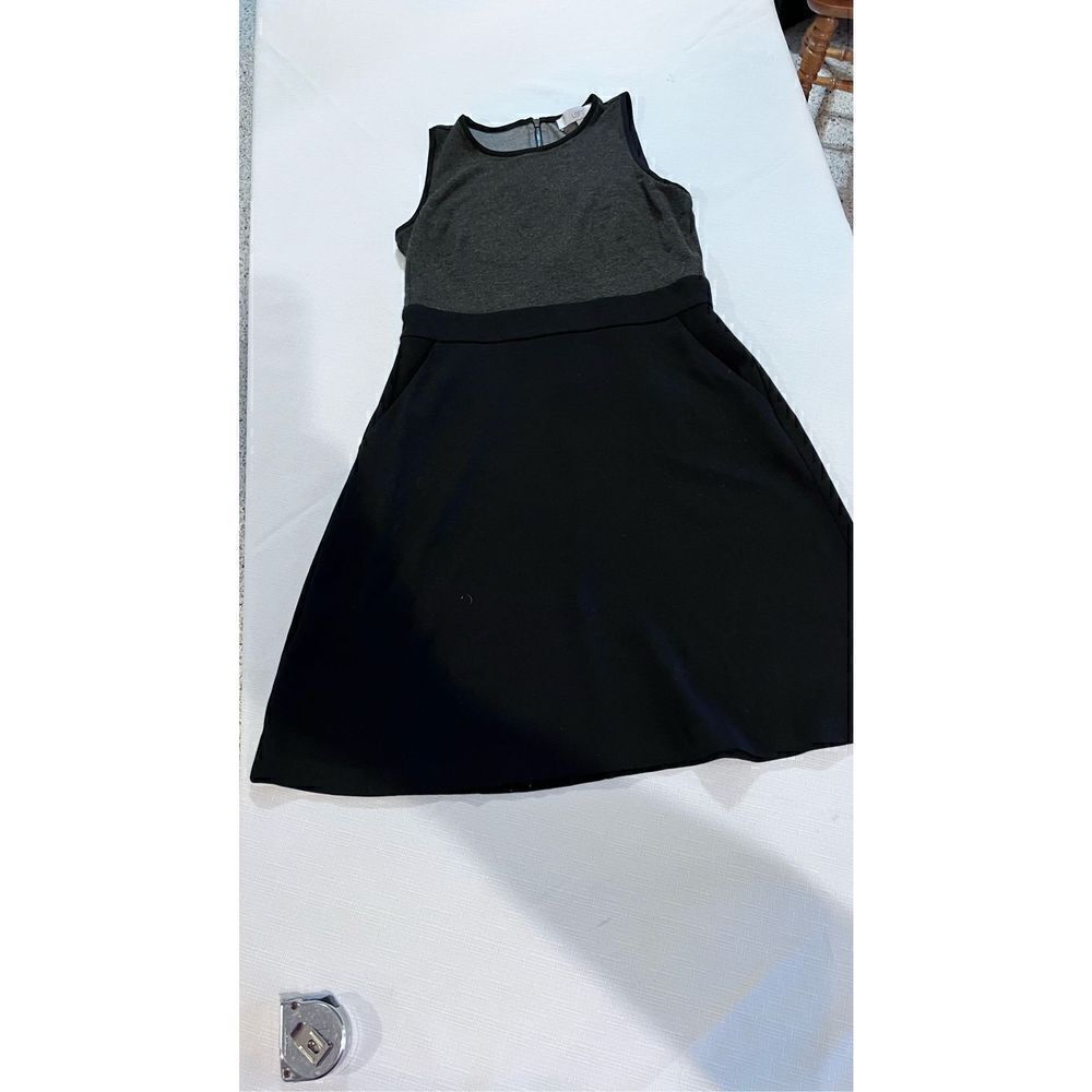 Annย Taylor LOFT Women's SleevelessโZipโBackโA-LineโDressโBlackโGrayโSPโPetite